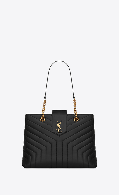 SAINT LAURENT Monogramme Loulou Woman Large LOULOU shopping bag in "Y"-quilted black leather a_V4