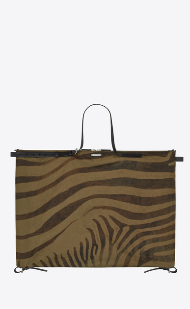 SAINT LAURENT Business Herren Schlichte ID Tasche aus khakifarbenem Gabardine mit Zebraprint und schwarzem Leder a_V4