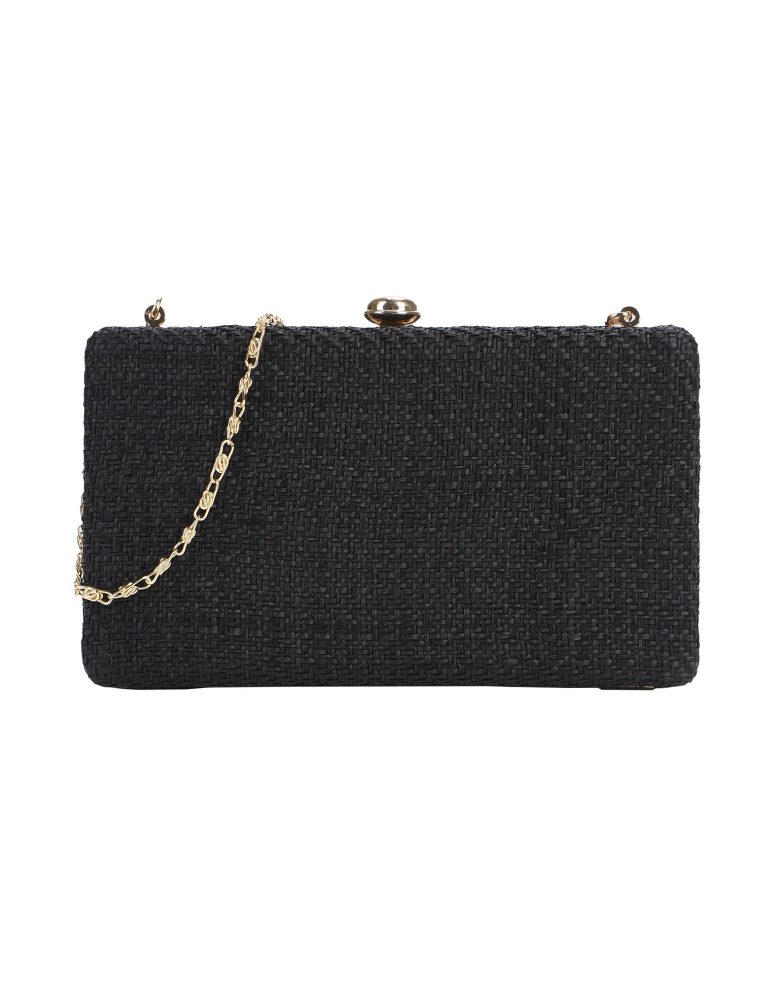 《送料無料》DEUX LUX レディース ハンドバッグ ブラック ラフィア / 紡績繊維 BOX CLUTCH