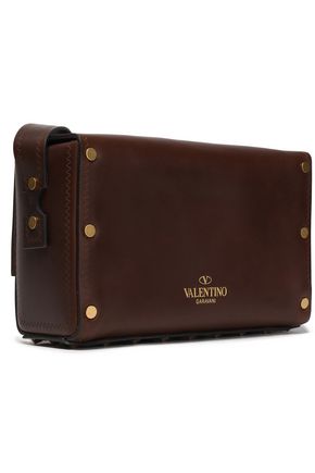 Valentino Garavani Embellished Cutout Leather Shoulder Bag In Chocolate