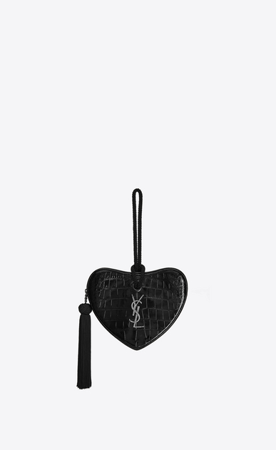 Saint Lau Monogram Cœur Clutch In Crocodile Embossed Patent Saint Lau Monogram Cœur Clutch In Crocodile Embossed Patent Leather Ysl