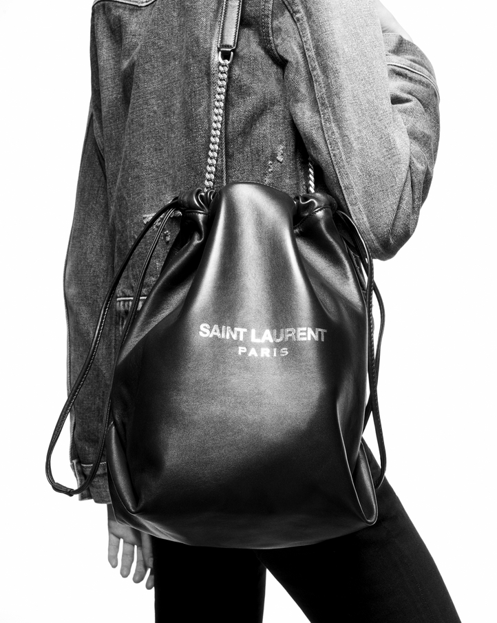 Saint Laurent Teddy Drawstring Bag In Smooth Leather Ysl Zoom Teddy Drawstring Bag In Smooth Leather View With Model 2