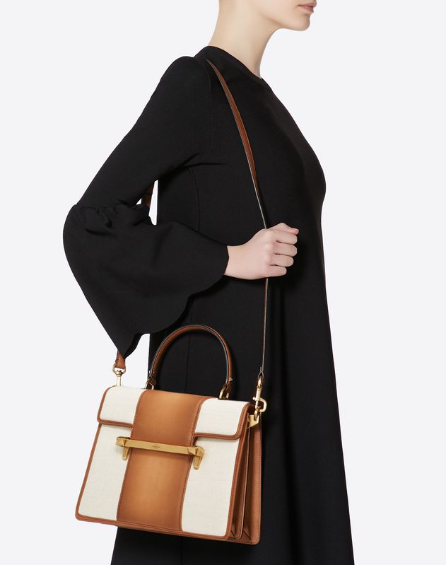 Large canvas and Calf Leather Uptown tophandle bag for Woman