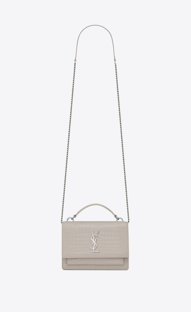 Sunset chain wallet in shiny crocodile-embossed leather