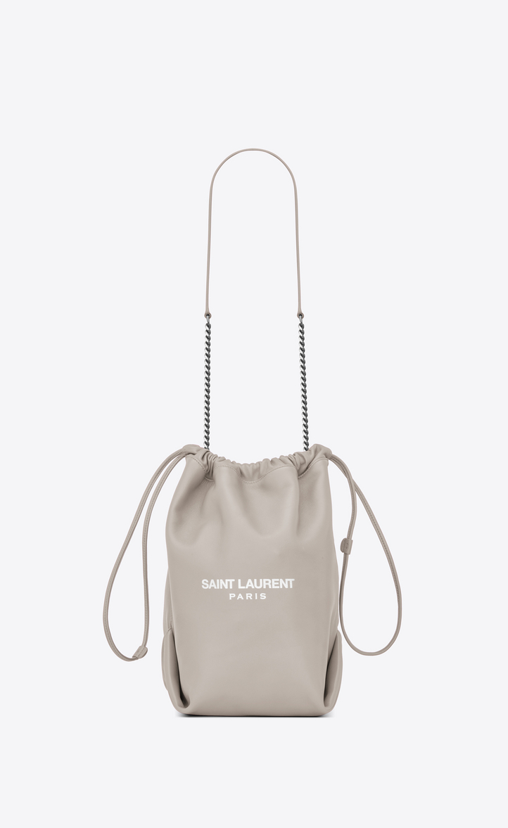 Shop Saint Laurent Teddy Bucket Bag In Lambskin In Blanc Vintage