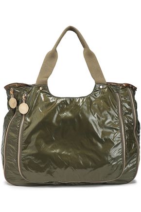 Stella Mccartney Woman Nirvana Zip-detailed Coated-shell Tote Army Green