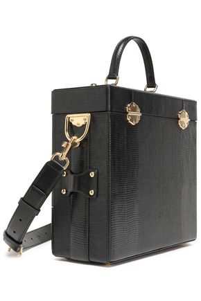 Click to view more detailed imagery on our partner's website Dolce & Gabbana Woman Embellished Textured-Leather Cosmetics Case Black