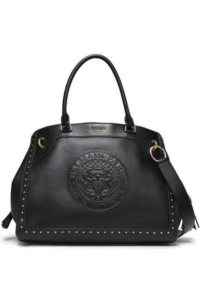 Balmain Woman Studded Embossed Leather Tote Black