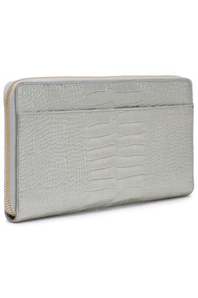 Smythson Metallic Croc-effect Leather Continental Wallet In Silver