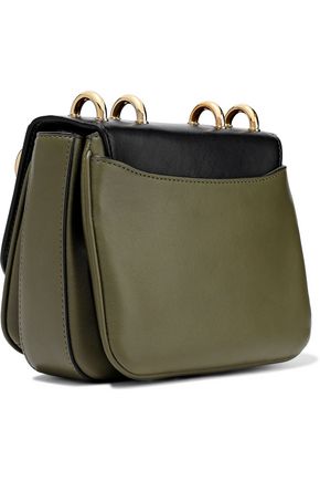 Balmain Woman Renaissance Two-tone Leather Shoulder Bag Army Green