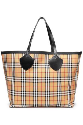 Burberry Leather-trimmed Checked Canvas Tote In Sand