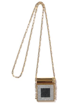 Valentino Garavani Gold-tone Crystal-embellished Compact Mirror In Charcoal