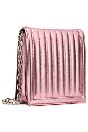 Click to view more detailed imagery on our partner's website Dolce & Gabbana Woman Crystal-Embellished Metallic Matelassé Leather Shoulder Bag Baby Pink