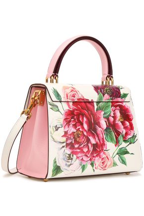 Dolce & Gabbana Floral-print Textured-leather Shoulder Bag In White