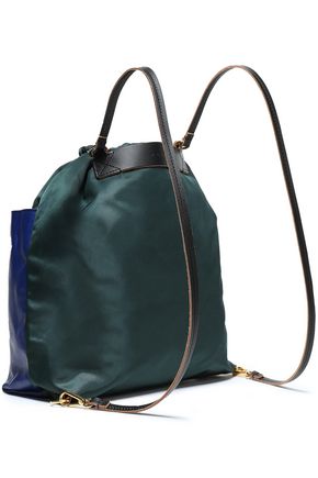 Marni Leather-paneled Shell Backpack In Dark Green