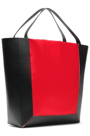 Marni Shopper Two-tone Shell-paneled Leather Tote In Red