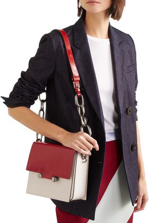 Marni Box Two-tone Glossed-leather Shoulder Bag In Red