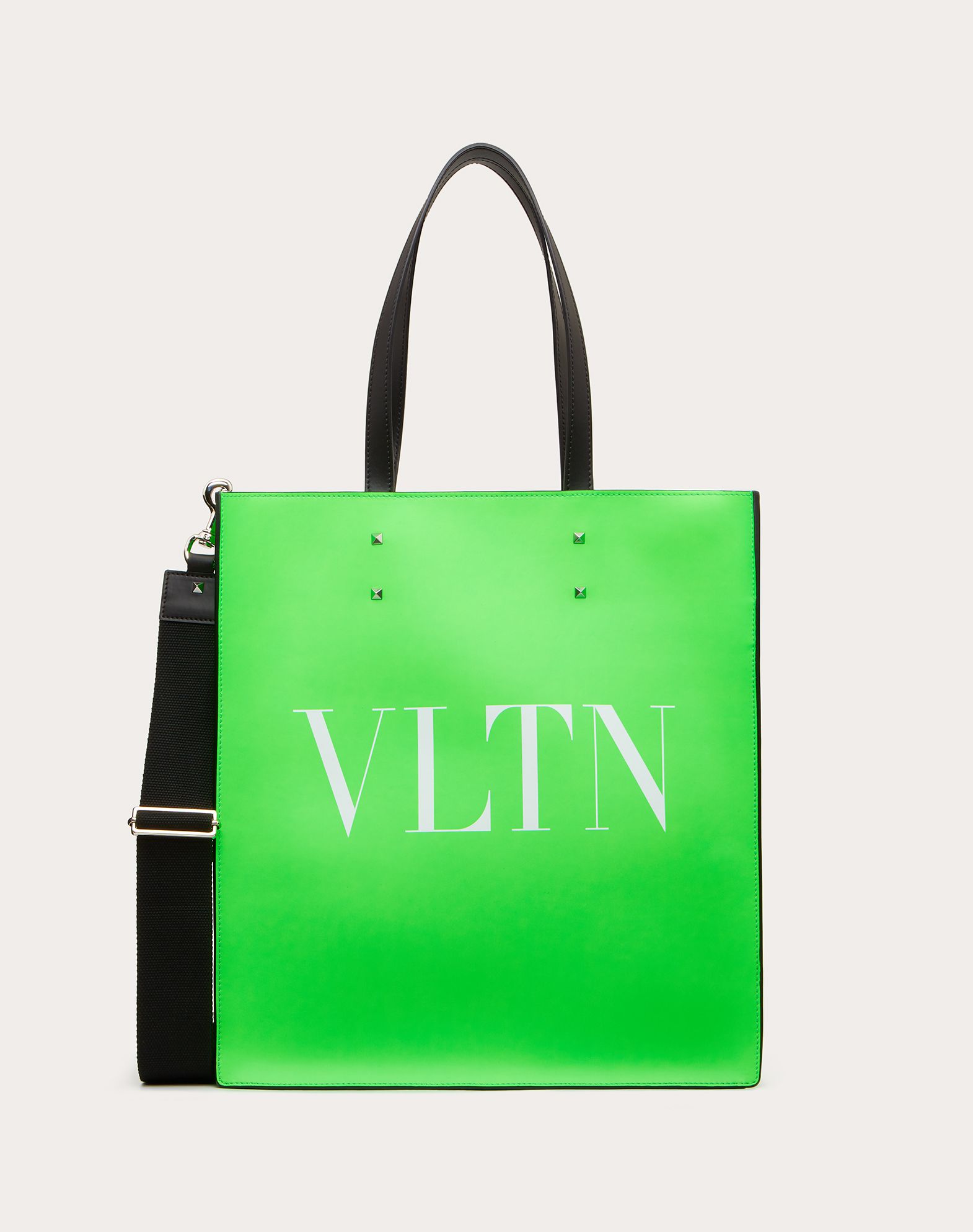 Valentino Garavani Uomo Vltn Fluorescent Leather Tote Bag In Green
