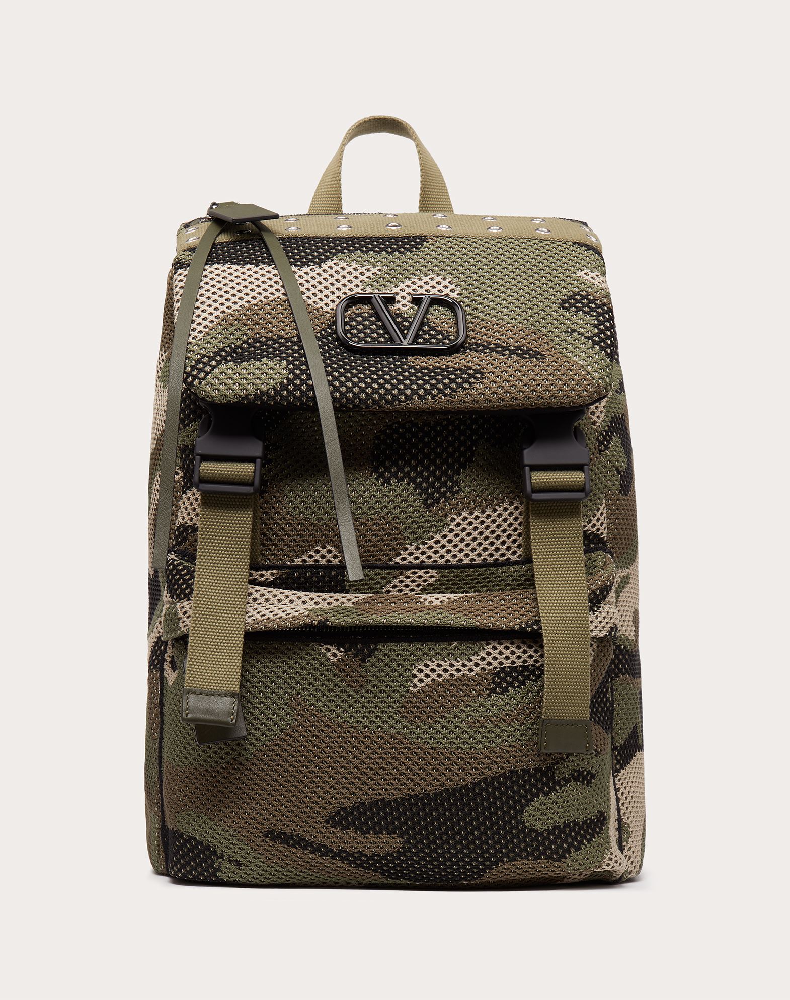 Valentino Garavani Uomo Camouflage Mesh Fabric Backpack In Green