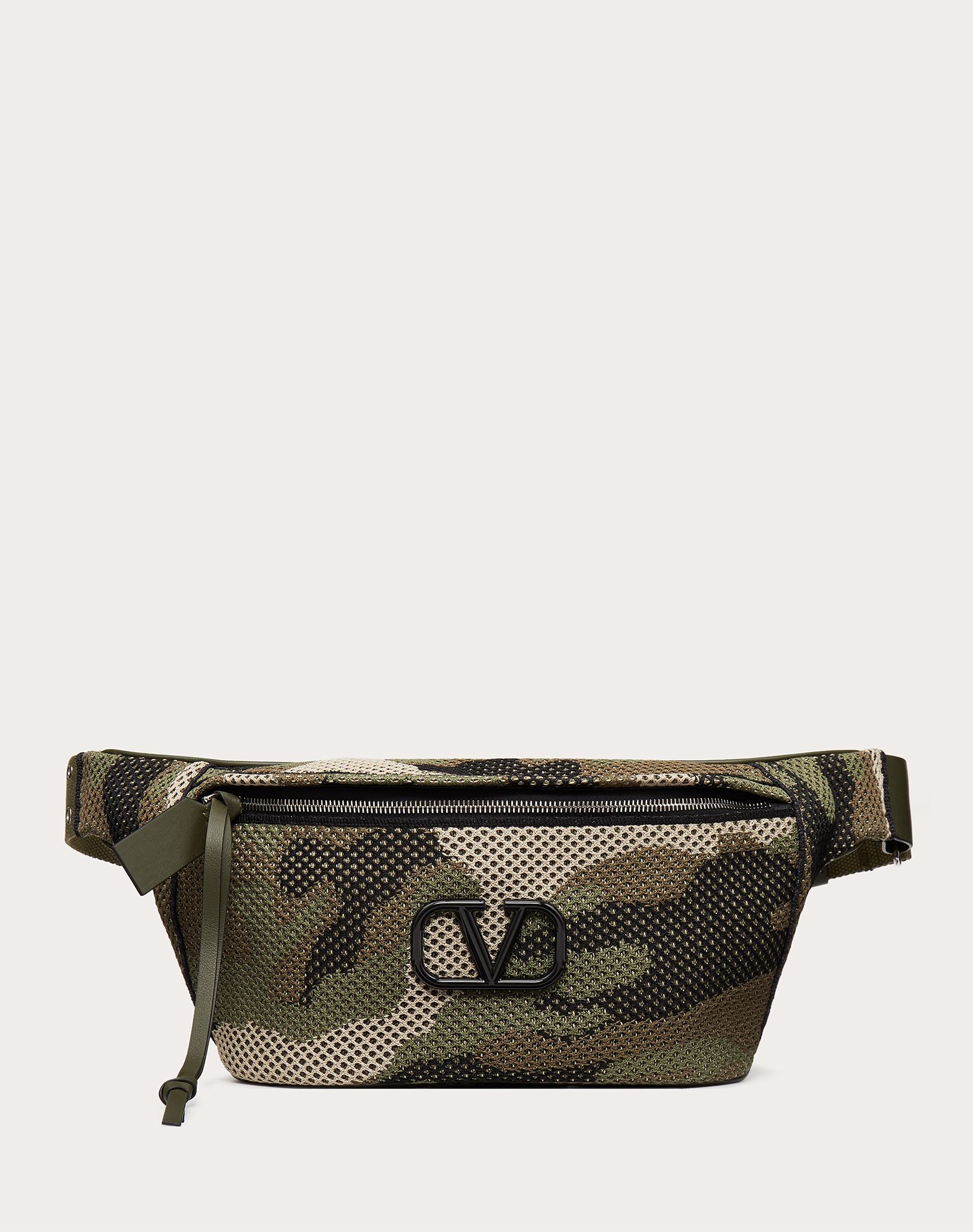 Valentino Garavani Uomo Camouflage Mesh Fabric Belt Bag In Green