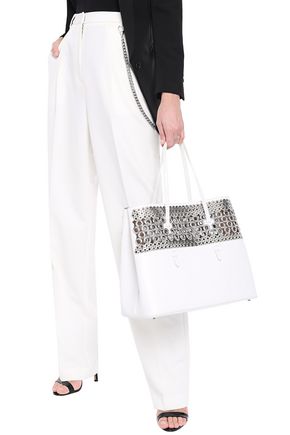 Alaïa Woman Eyelet-embellished Laser-cut Leather Tote White