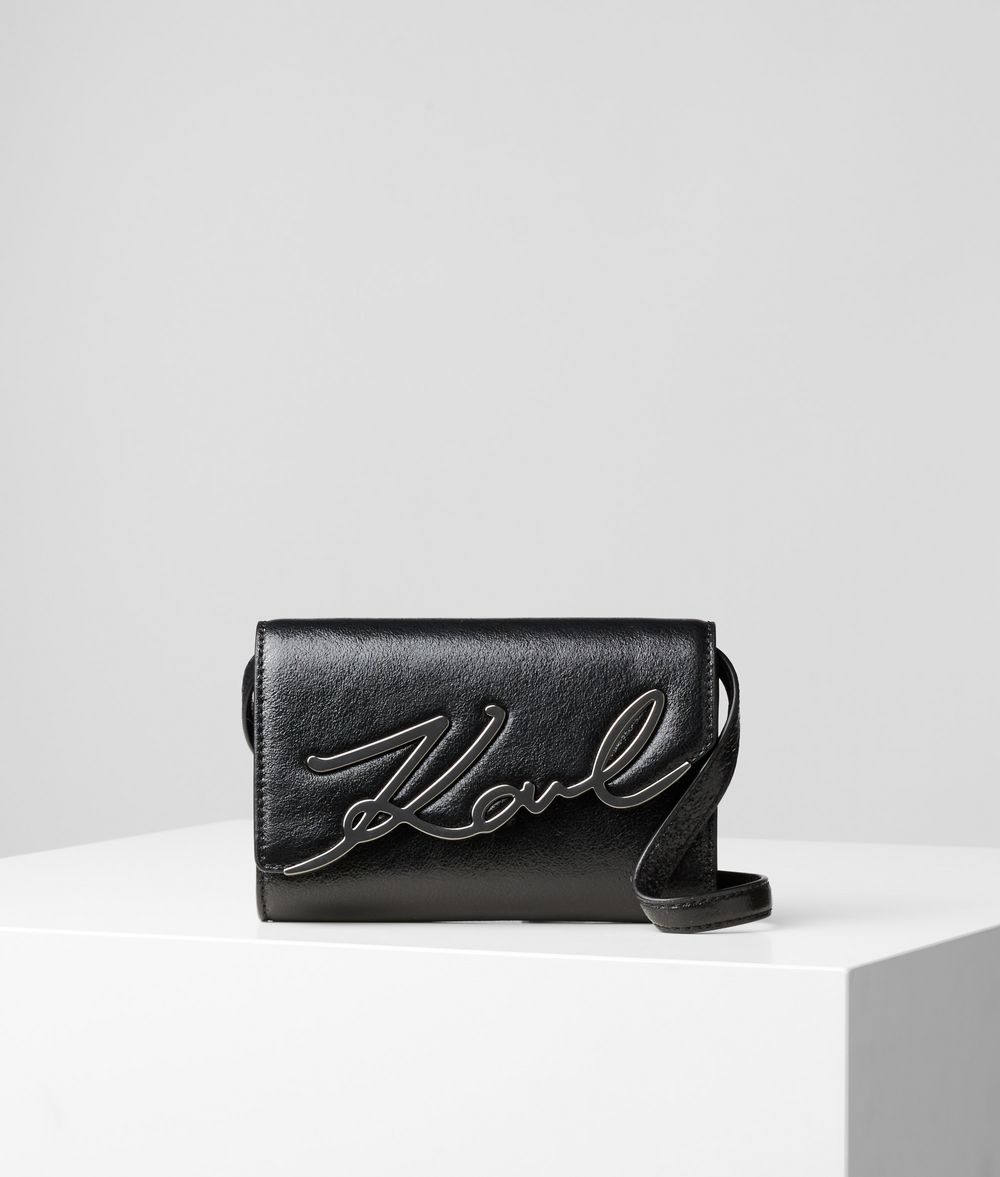 Karl Lagerfeld Donna K/signature Marsupio Metallizzato Blk/gn Mtl 100% Pelle Bovina, Taglia: OneSize