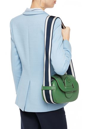 Tory Burch Logo-appliquéd Striped Leather Shoulder Bag In Forest Green |  ModeSens