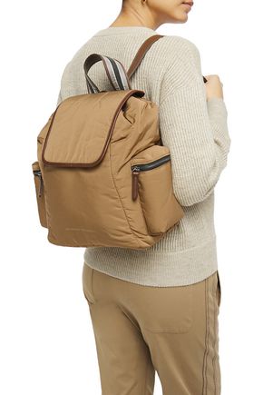 Brunello Cucinelli Leather-trimmed Bead-embellished Shell Backpack In Light Brown