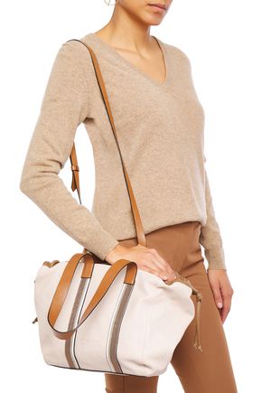 Brunello Cucinelli Bead-embellished Textured-leather Tote In Blush