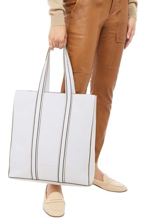 Brunello Cucinelli Bead-embellished Textured-leather Tote In White