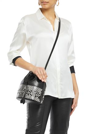 Alaïa Eyelet-embellished Leather Bucket Bag In Black