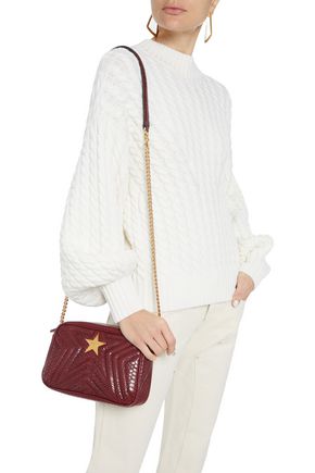 Stella Mccartney Stella Star Quilted Faux Snake-effect Leather Shoulder Bag In Burgundy