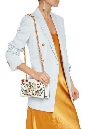 Oscar De La Renta Tro Floral-print Textured-leather Shoulder Bag In Ivory