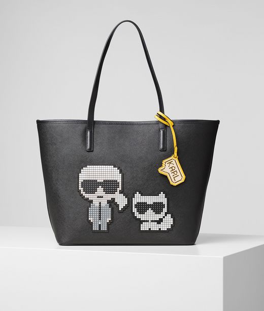 Karl Lagerfeld Damen K/pixel & Choupette Tote Bag Black 90% Polyurethan, 10% Kalbsleder, Größe: OneSize