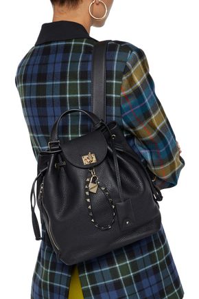 Valentino Garavani Twiny Studded Pebbled-leather Backpack In Black