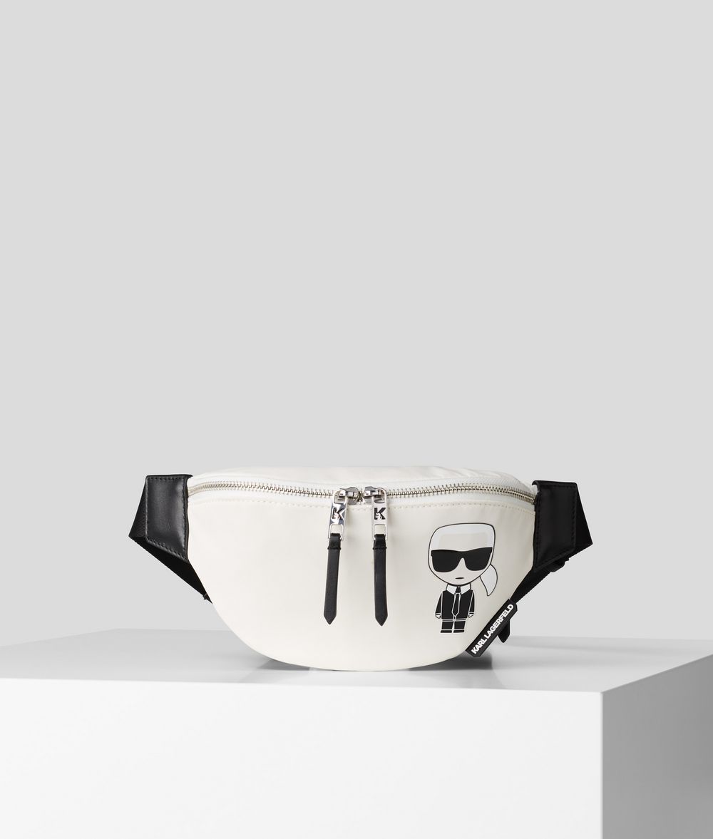 Karl Lagerfeld Uomo K/ikonik Marsupio In Nylon Bianco 72% Poliammide, 28% Pelle Bovina, Taglia: OneSize