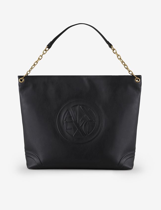 Armani Exchange Borse A Mano Nero Poliestere, Spalmato Poliuretano