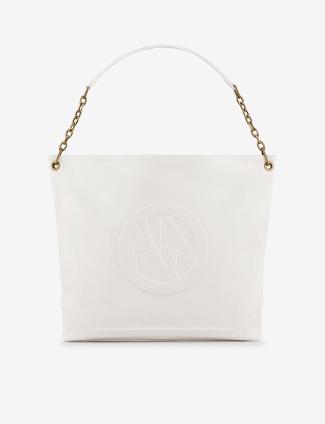 Armani Exchange Borse A Mano Bianco Poliestere, Spalmato Poliuretano