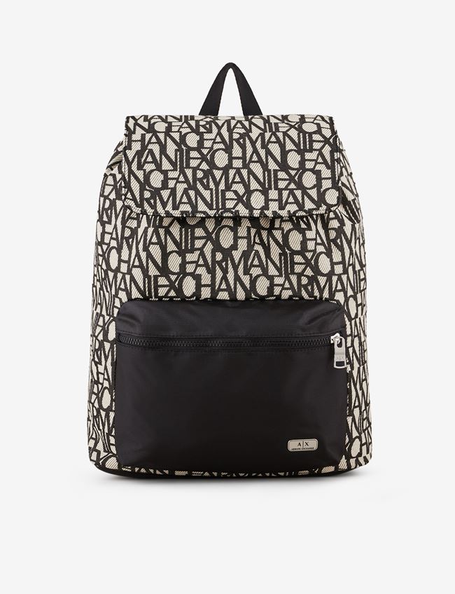 Armani Exchange Zaino Bianco/Nero Poliestere, Cotone
