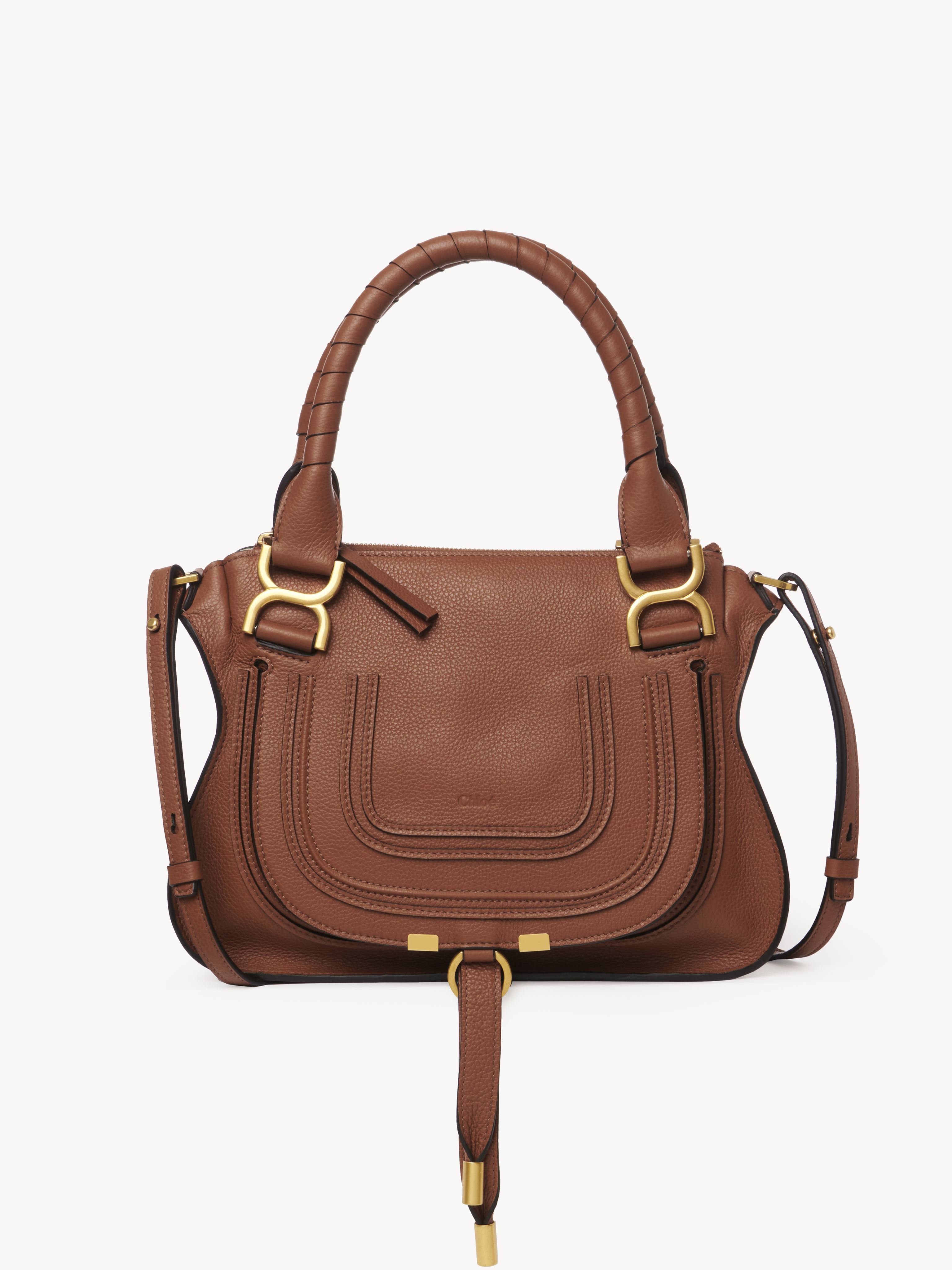 Shop Chloé Small Marcie Bag In Grained Leather Brown Size Onesize 100% Calf-skin Leather In Brun