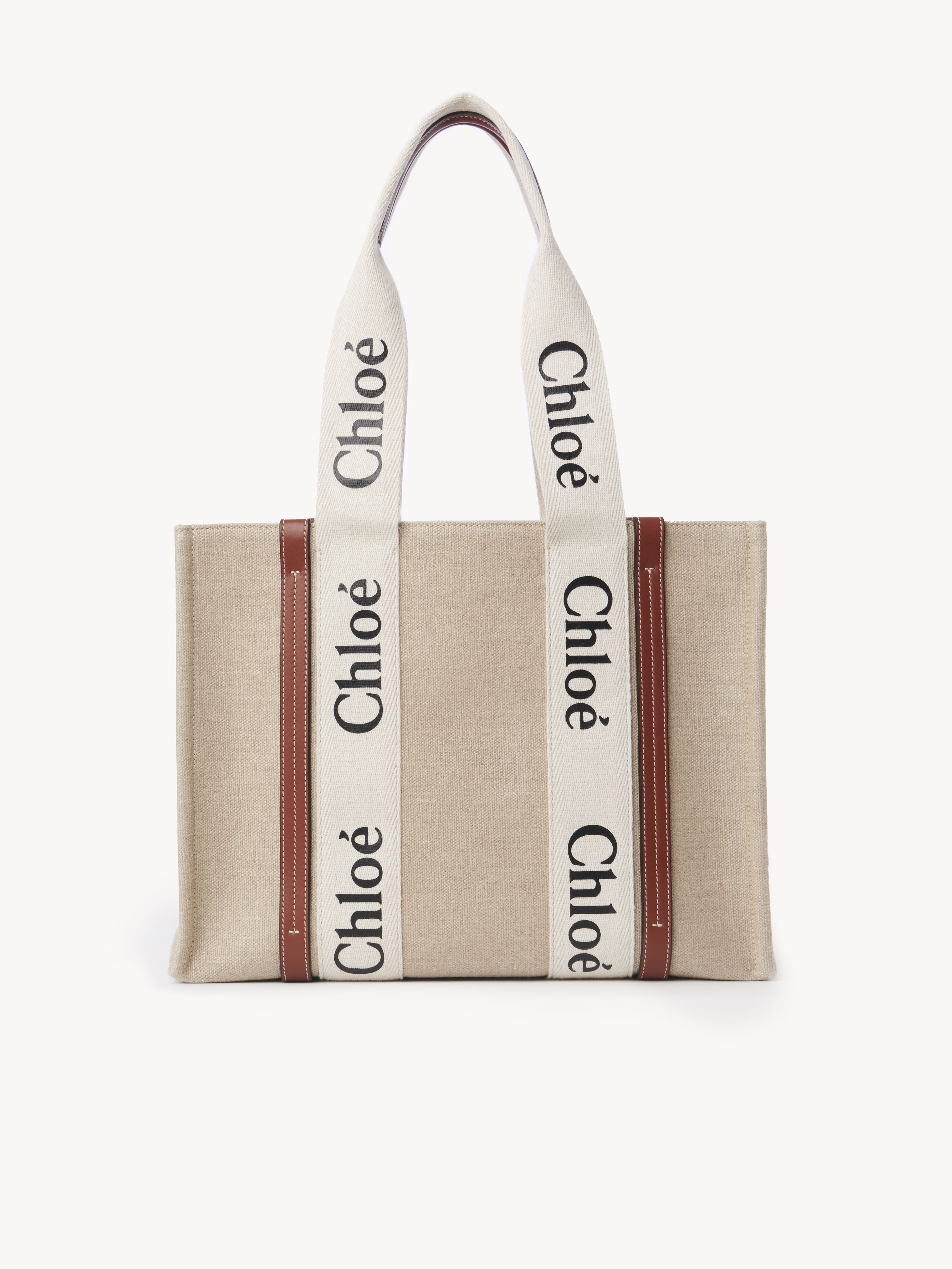 Canvas Medium Woody Shopping Bag In White - Brown 1