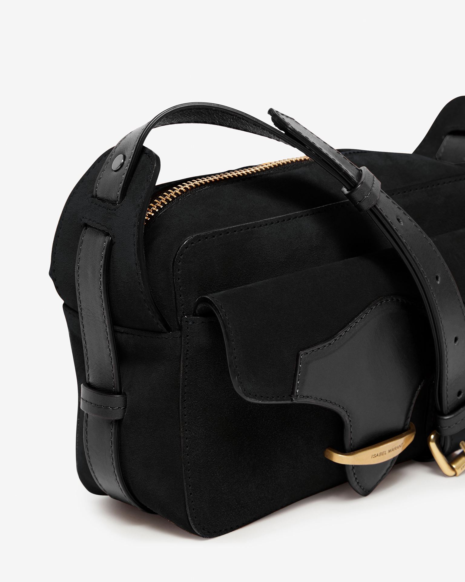 Isabel Marant Wasy Calf Suede Leather Shoulder Strap Bag In Black