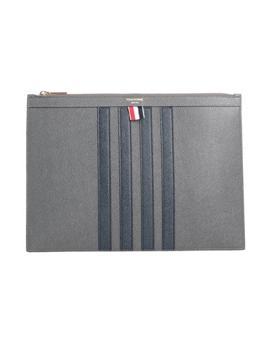 Thom Browne Man Handbag Lead Size - Textile Fibers, Soft Leather In Grey