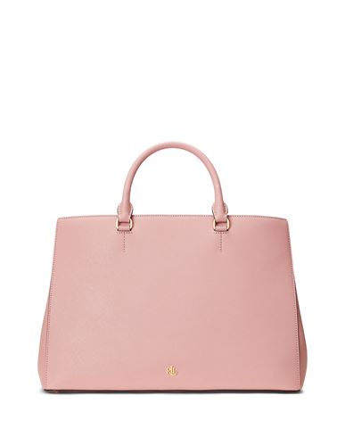 Lauren Ralph Lauren Crosshatch Leather Large Hanna Satchel Woman Handbag Light Pink Size - Bovine Le In Rose Tan