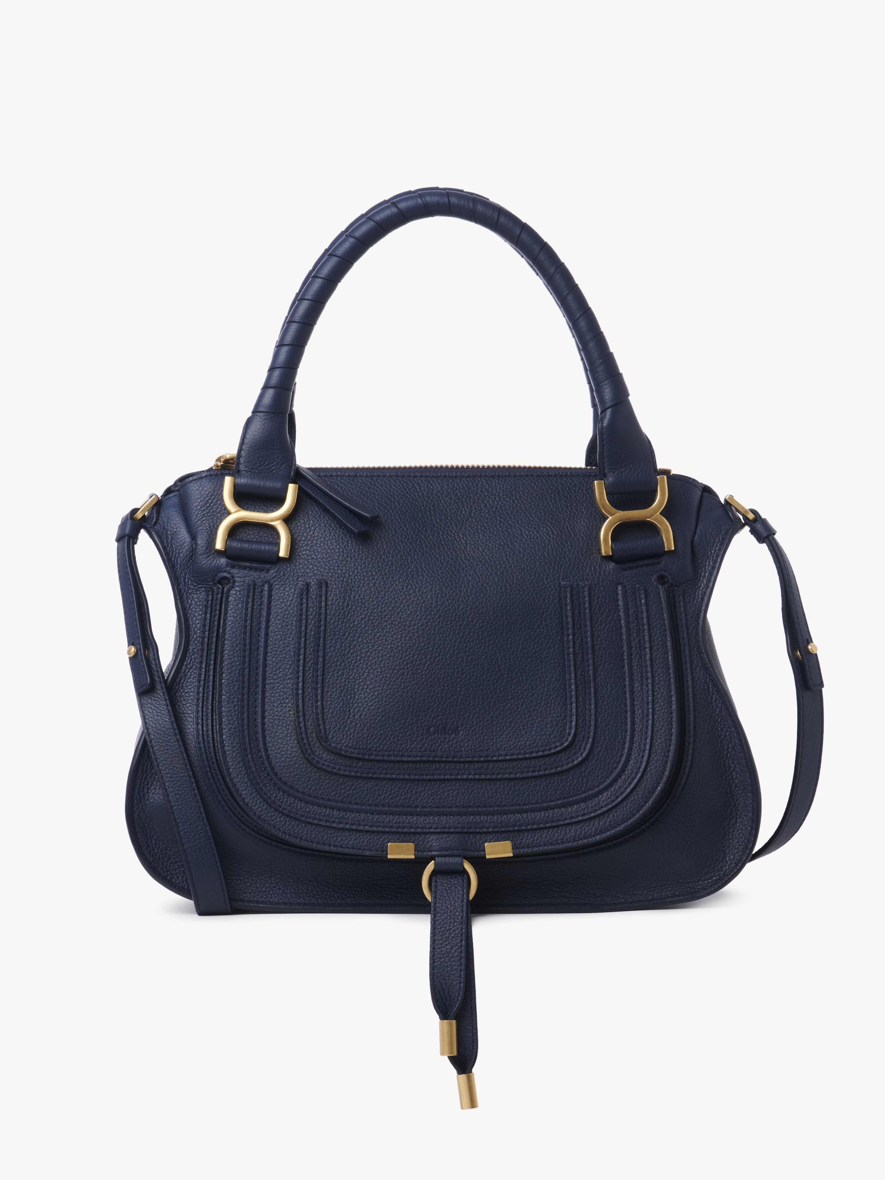 Chloé Marcie Bag In Grained Leather Blue Size Onesize 100% Calf-skin Leather In Bleu