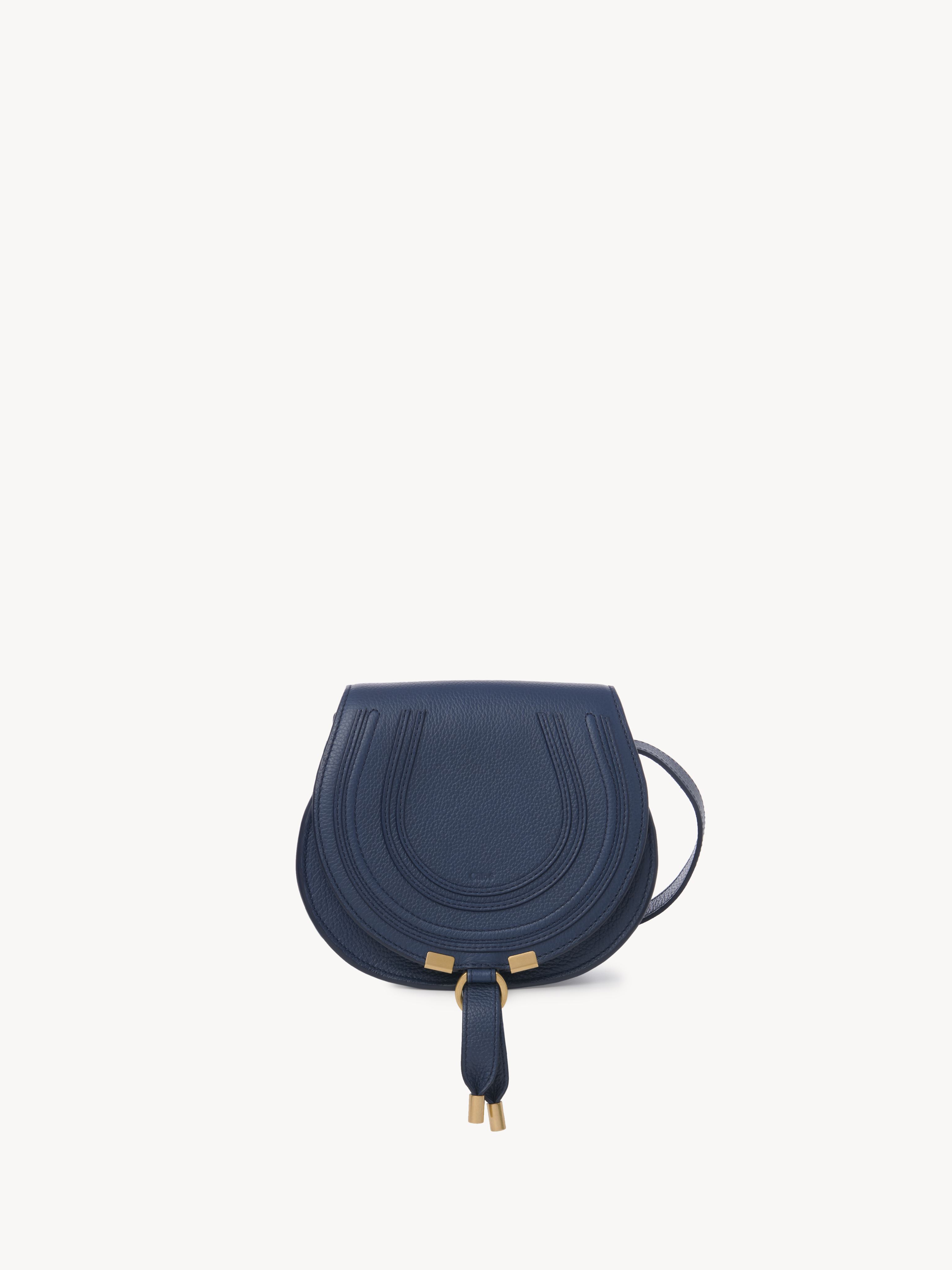 Chloé Small Marcie Saddle Bag In Grained Leather Blue Size Onesize 100% Calf-skin Leather In Bleu