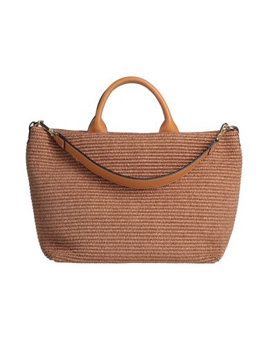 Innue' Woman Handbag Camel Size - Bovine Leather, Straw In Brown