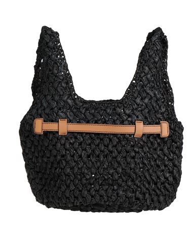 Anita Bilardi Woman Handbag Black Size - Paper, Synthetic Raffia, Calfskin