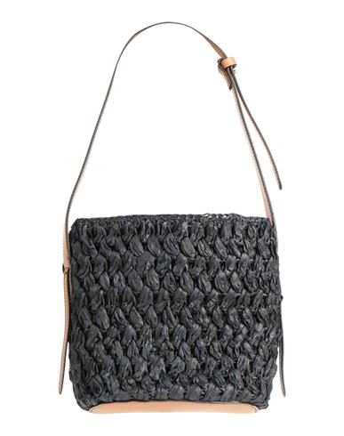 Shop Anita Bilardi Woman Handbag Black Size - Paper, Synthetic Raffia, Calfskin