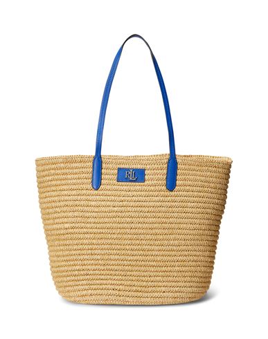 Ralph Lauren Lauren  Leather-trim Straw Large Brie Tote Bag Woman Shoulder Bag Blue Size - Paper Yarn In Blue